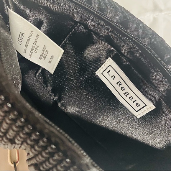 Vintage Black Beaded Evening Bag Silver Chain Zip Closure La Regale EUC - Picture 6 of 11